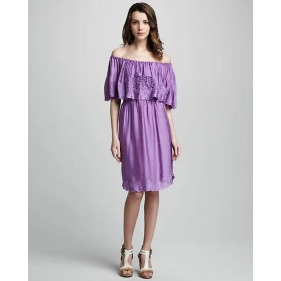 Free People Purple Off the Shoulder Crochet Lace Detail Midi Dress - Picture 1 of 5